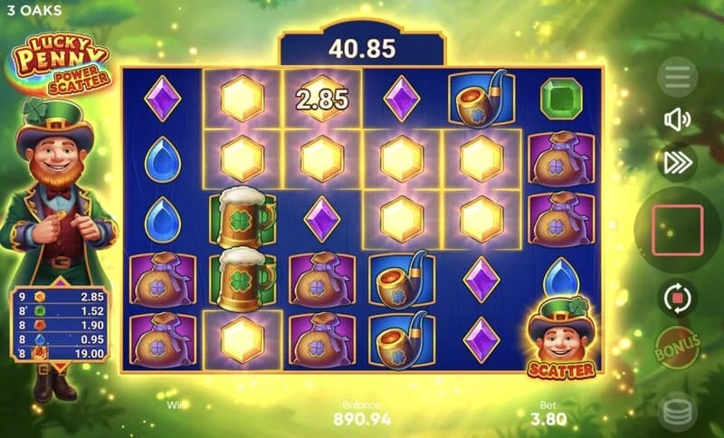 Lucky Penny Power Scatter - trò chơi cơ bản với các biểu tượng biến mất xếp tầng và hệ số nhân tích lũy