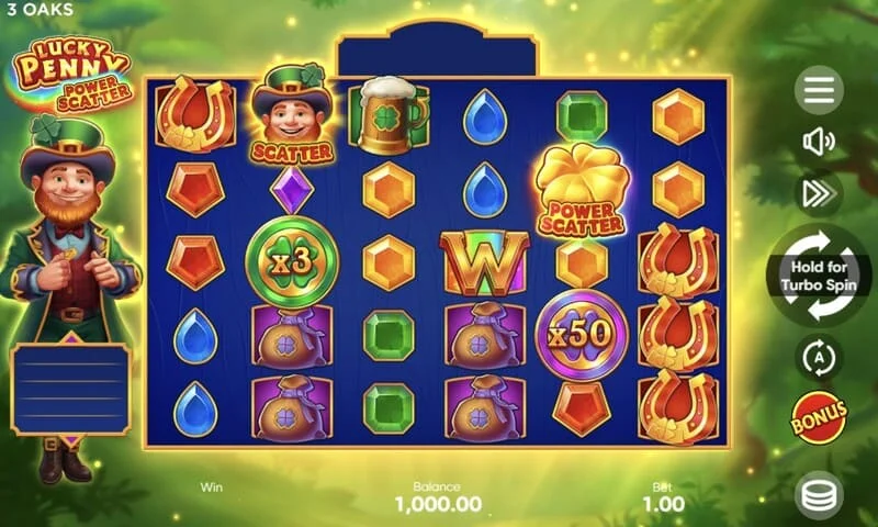 Lucky Penny Power Scatter - Biểu tượng Power Scatter với đồng xu vàng và đèn nền